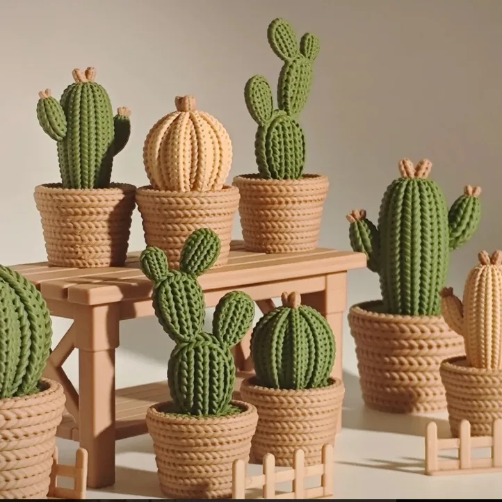 Enfeite combinado de cactos de malha